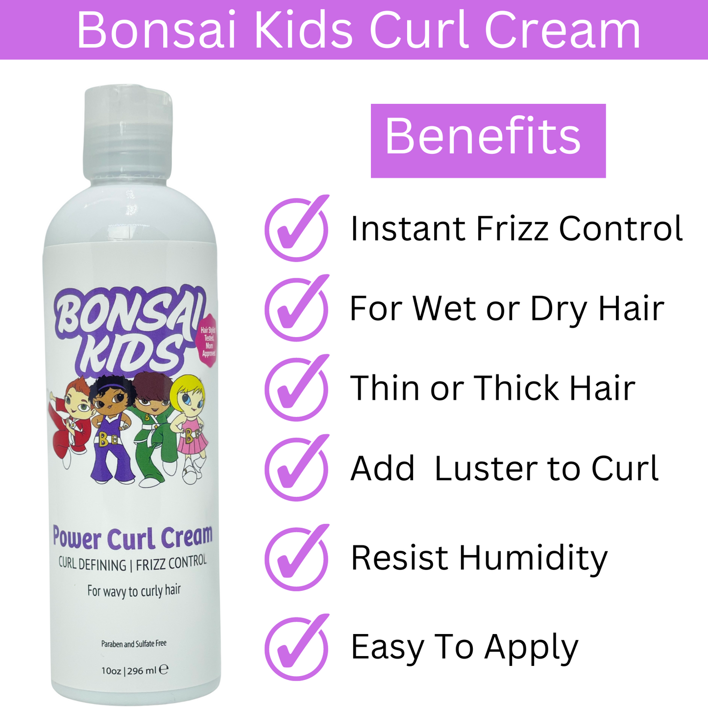 Bonsai Kids Curl Cream – Anti-Frizz Curl Definer for Wavy & Curly Kids Hair (10 oz)