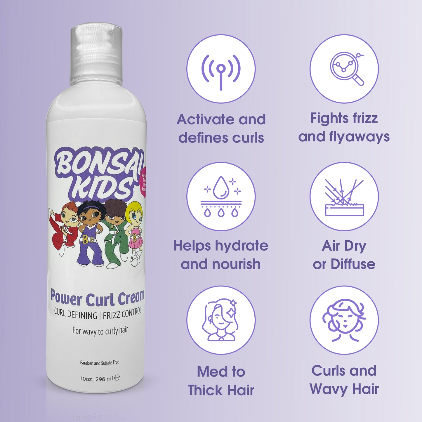 Bonsai Kids Curl Cream – Anti-Frizz Curl Definer for Wavy & Curly Kids Hair (10 oz)