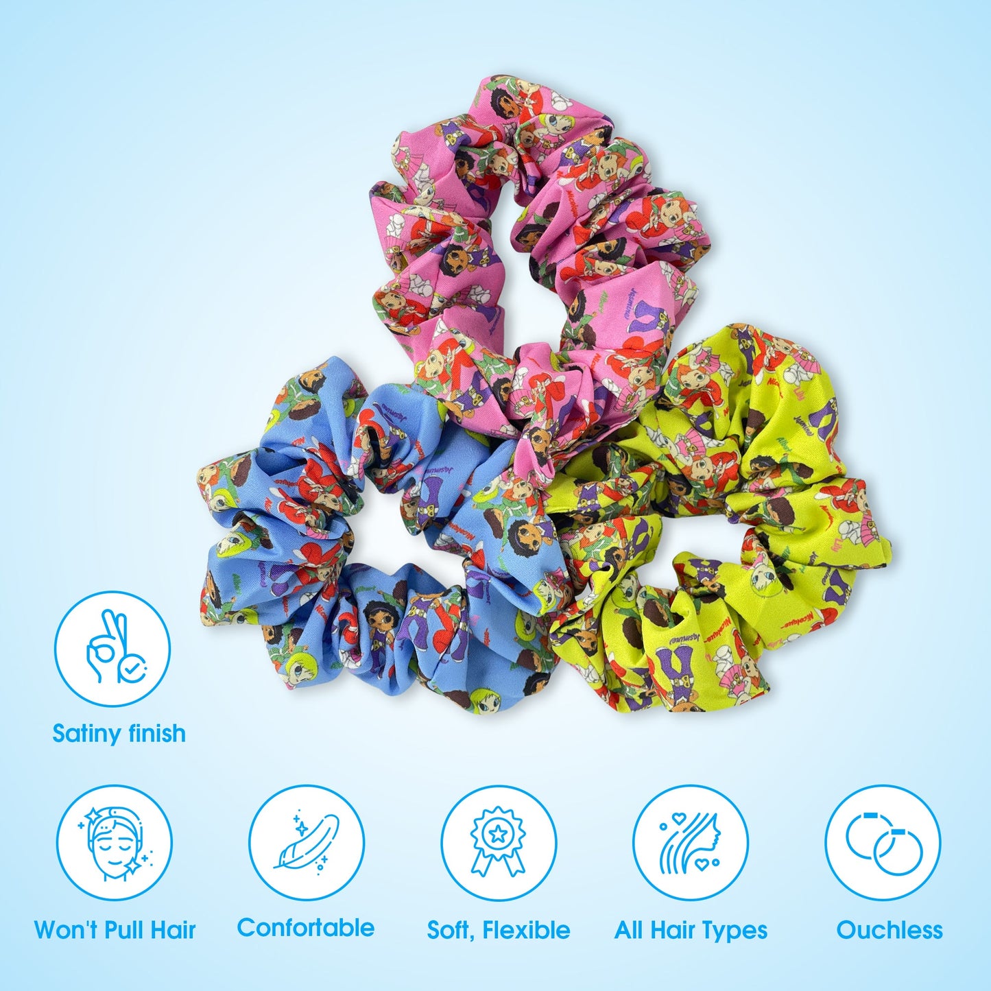 Bonsai Kids Ouchless Scrunchies - Hair Tie Ponytail Holder - 3pcs set