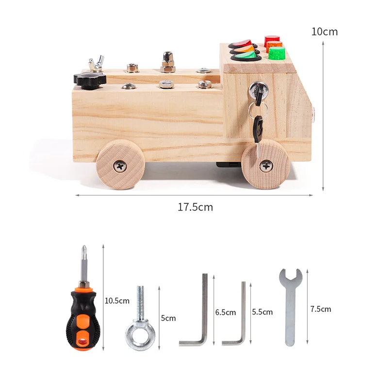 Children's Wooden LED Switch Busy Board Disassembly and Assembly Screws and Nuts Tool Car Montessori Early Education Puzzle Toy