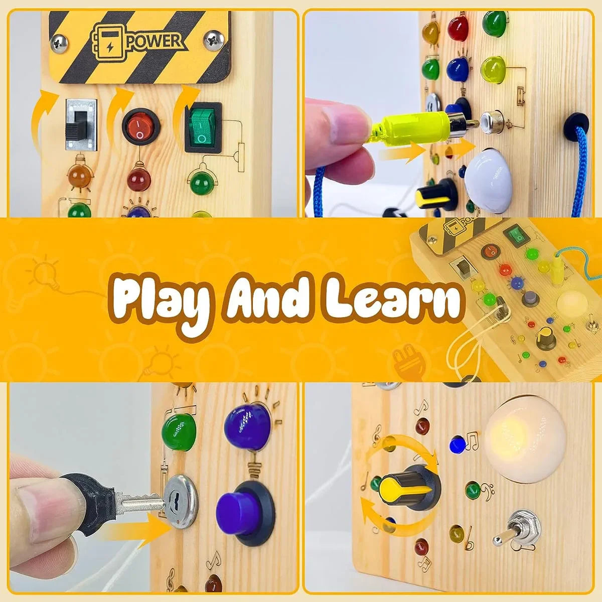 Montessori Busy Board 23 en 1 pour les tout-petits à partir de 1 an, jouet en bois, avec 15 interrupteurs, 26 lumières LED, boîte à musique, fermeture éclair et serrure, jouet sensoriel Montessori Busy Board 23 en 1 pour les tout-petits à partir de 1 an, jouet en bois, avec 15 interrupteurs, 26 lumières LED, boîte à musique, fermeture éclair et serrure, jouet sensoriel