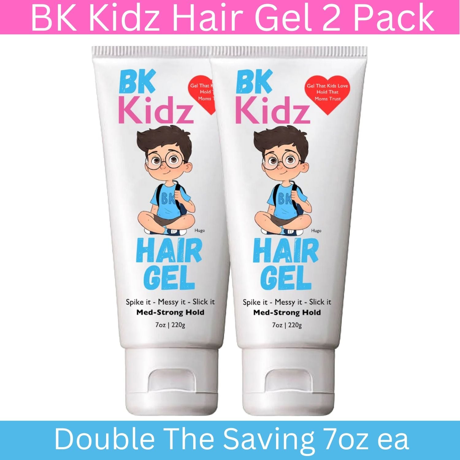 Double Pack of BK Kidz Hair Gel  -BK Kidz Hair Gel - 7 oz -Shop Bonsai Kidz Hair Gel for strong hold and natural shine. Perfect for boys, toddlers, ponytails, and biracial hair. Enjoy a blueberry scent and all-day hold.