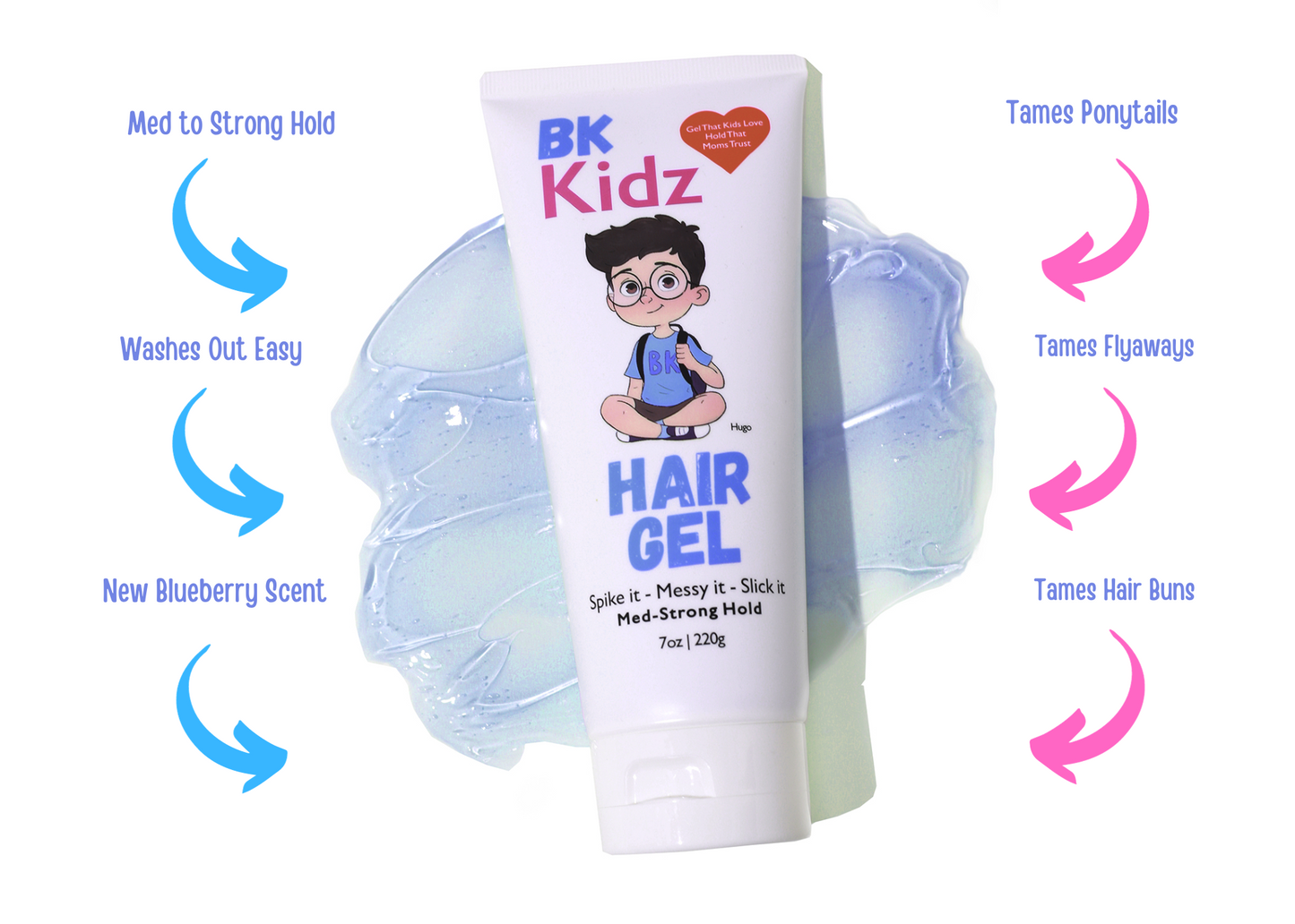 BK Kidz Hair Gel -Shop Bonsai Kids Hair Gel for strong hold and natural shine. Perfect for boys, toddlers, ponytails, and biracial hair. Enjoy a blueberry scent and all-day hold.