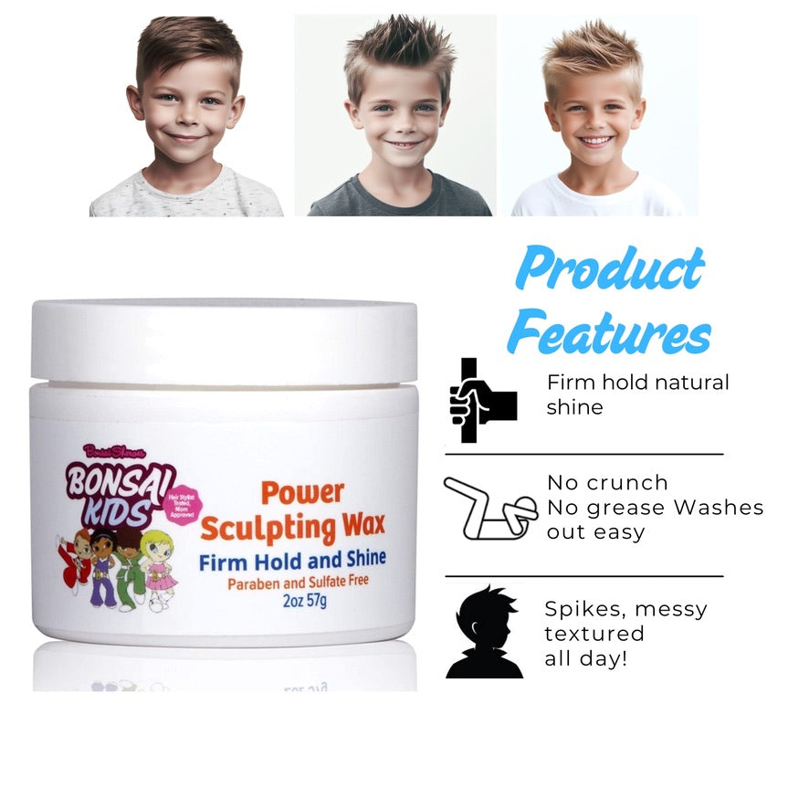 Bonsai Kids Power Sculpting Wax container with product features on a white background