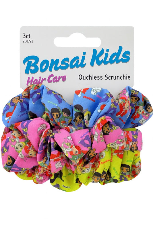 Bonsai Kids hair care product with colorful scrunchies on a white background